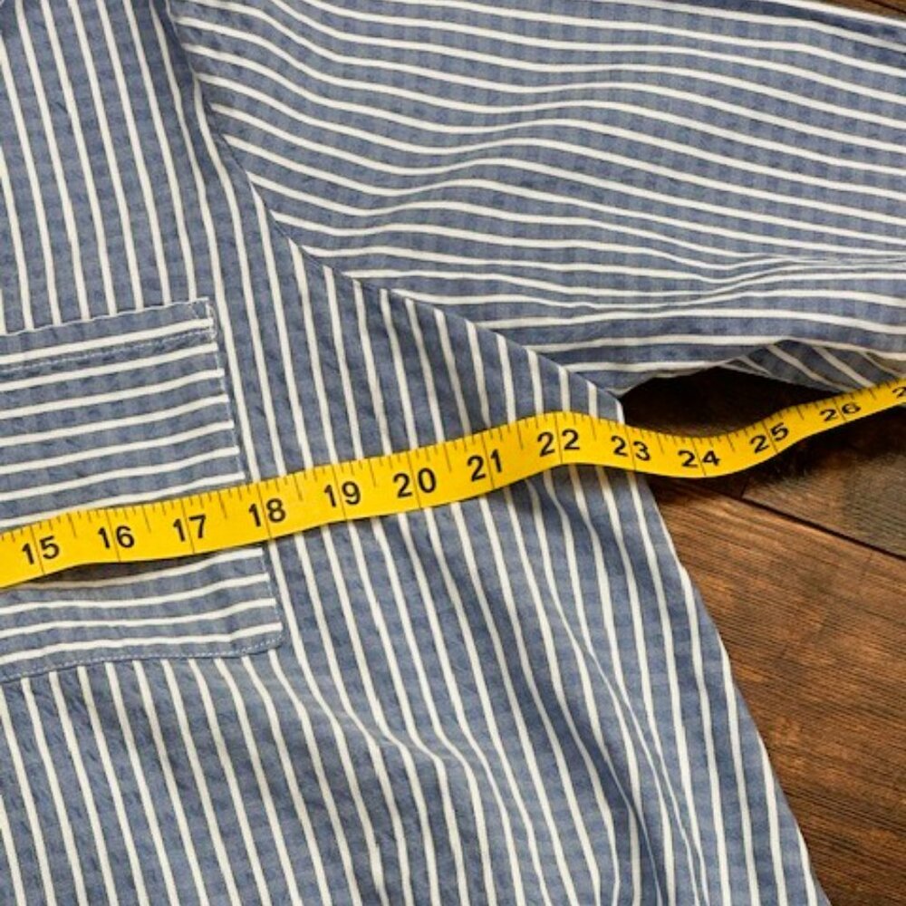 Caffé Marrakesh Blue White Striped Linen Blend Button Down Shirt Large - Picture 10 of 12
